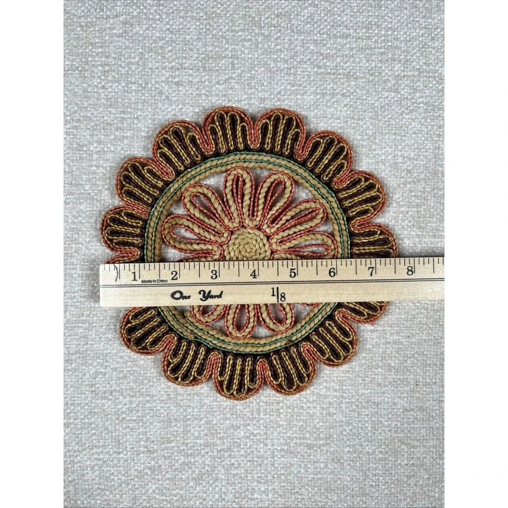 Vintage Pot Holder Hot Pad Woven Rattan Wicker Straw Trivet Boho MCM Set Of 2